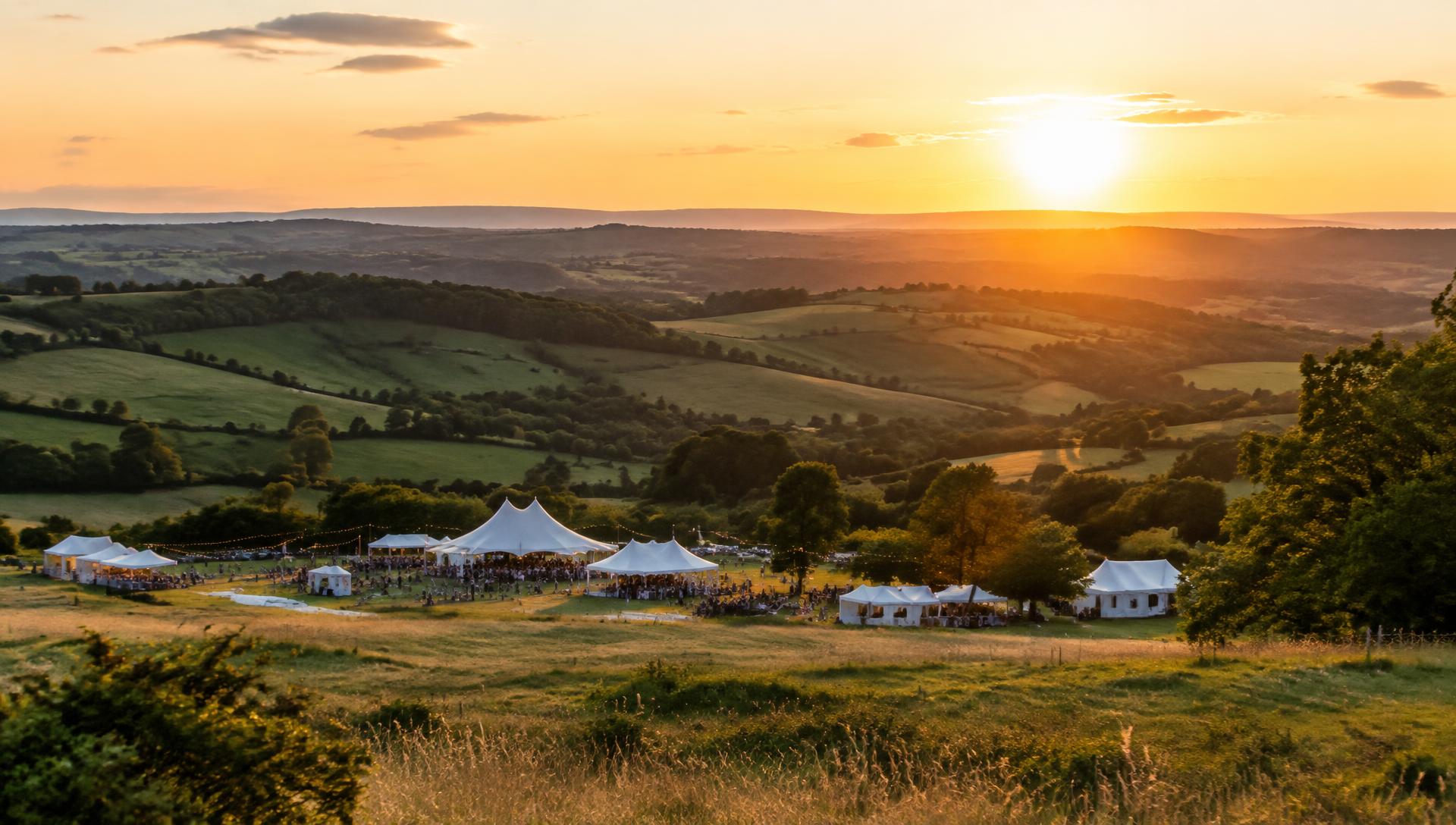 Événement champêtre au coucher du soleil